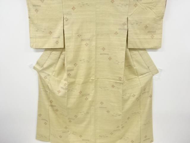 アンティーク　ヱ霞に抽象模様織り出し手織り紬着物